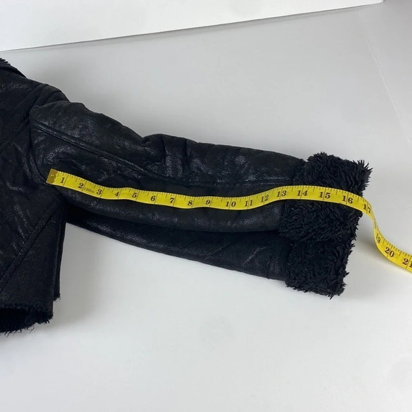 Black Moto zip edgy metallic short hoodless black coat size 4 small - Picture 6 of 7